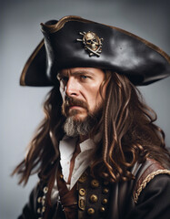 Fototapeta premium pirate ship captain portrait, isolated white background 
