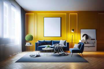 Stylish Modern Living Room with Bold Yellow and Blue Accents