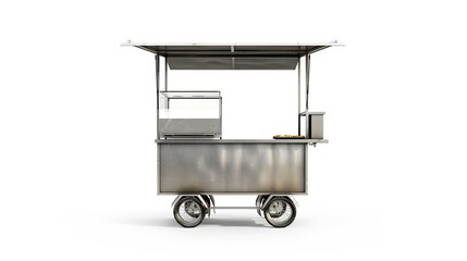 Gerobak aluminium or 3D template aluminum cart design for selling street food gorengan fried snack and franchise isolated white background : Generative AI
