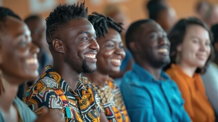 Obraz premium Candid shot of men and women exchanging smiles and positive vibes while attending a seminar.