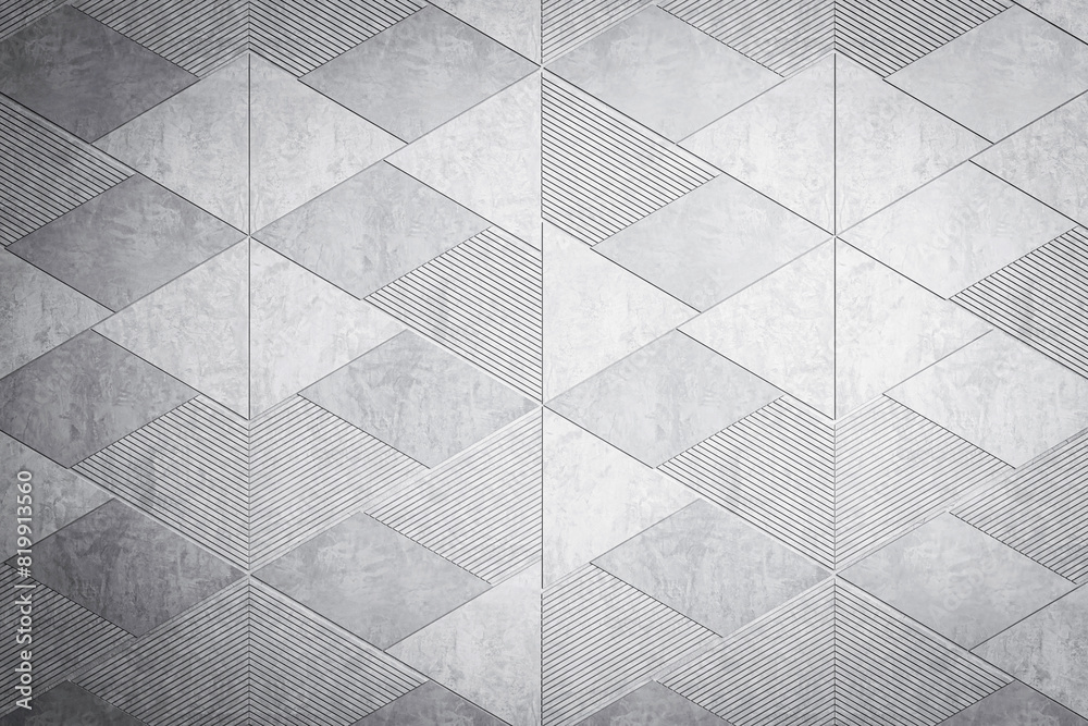 Poster abstract geometric pattern of textured tiles, modern and creative design, on a neutral gray backgrou