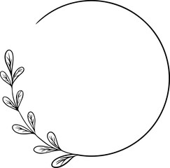 Hand drawn floral botanical round border, leaves and flowers, wedding invitations and cards, logo design and poster template