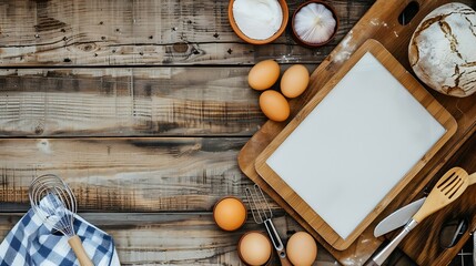 Tablet mock up template with cooking utensil View from above : Generative AI