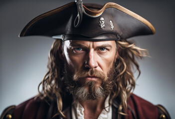 pirate ship captain portrait, isolated white background

