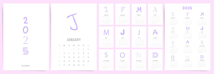 2025 Calendar Template, minimal design with creative letters.
