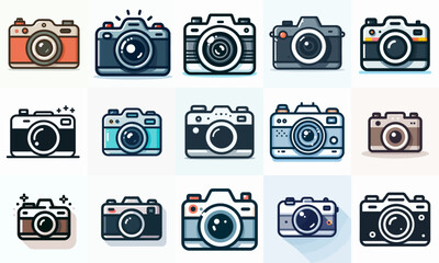 set of 9 cameras icon. flat vector illustration