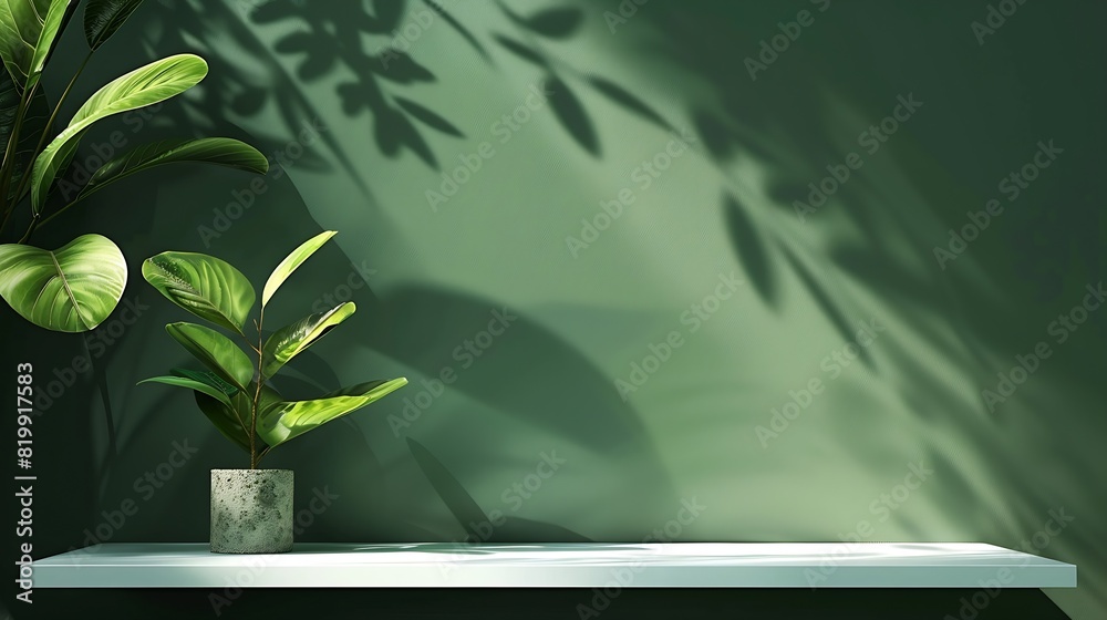 Leinwandbilder Green Shadow Backdrop Background Product 3d Bg Light Leaf Wall Podium Abstract Leaves Minimal Table Presentation Summer Tropic  Loft Backdrop Platform Pastel Gradient Two Tone Studio F : Generative AI
