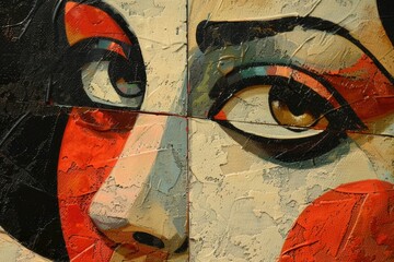 Detailed close-up of a painting of a woman's face. Perfect for art and beauty concepts