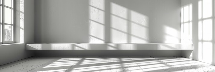 Obraz premium A room with multiple windows and a bench against the wall