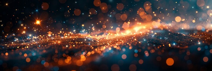 A blurred view of a cityscape at night, featuring illuminated buildings and streets