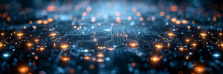 Obraz premium Detailed view of a circuit board with multiple illuminated lights