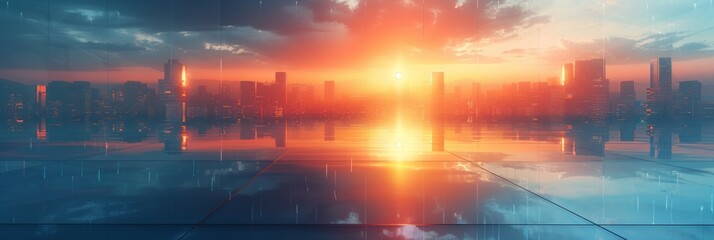 Naklejka premium A dark room illuminated by bright lights, casting a striking reflection on the floor