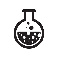 Icon of Black and white flask with bubbles. Perfect for sciencethemed designs or educational materials about chemistry or home experiments.