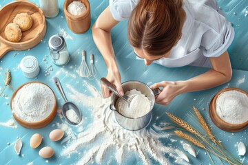A woman crafting a bowl out of flour. Ideal for food and cooking concepts