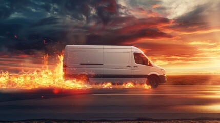 A Van Engulfed by Flames