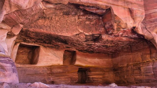 Tombs carved from the rock in the ancient Nabataean rock city of Petra, Jordan