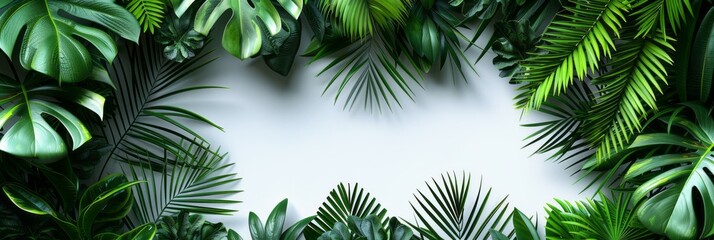 Obraz premium Various green leaves dispersed across a black background