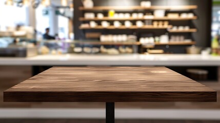 White table presentation desk and blur background Empty wood counter shelf surface over blur restaurant white bokeh background Wood table top for retail shop store product display bann : Generative AI