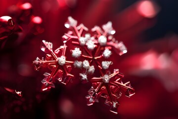 Bokeh lights and snowflakes on a Christmas background Winter Décor: Sparkling Red with Snowflakes

