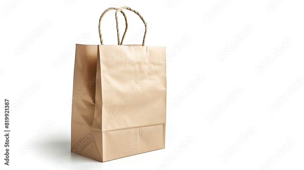 Poster Brown paper bag isolated on white background with clipping path : Generative AI