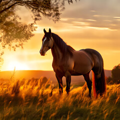 Graceful Horse in the Golden Sunset