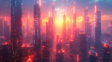 Fototapeta premium City Lights: A vibrant urban skyline illuminated by stars and colorful fountain, creating a festive nighttime celebration scene