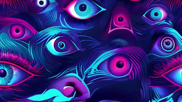 neon vector design eyes of different shapes