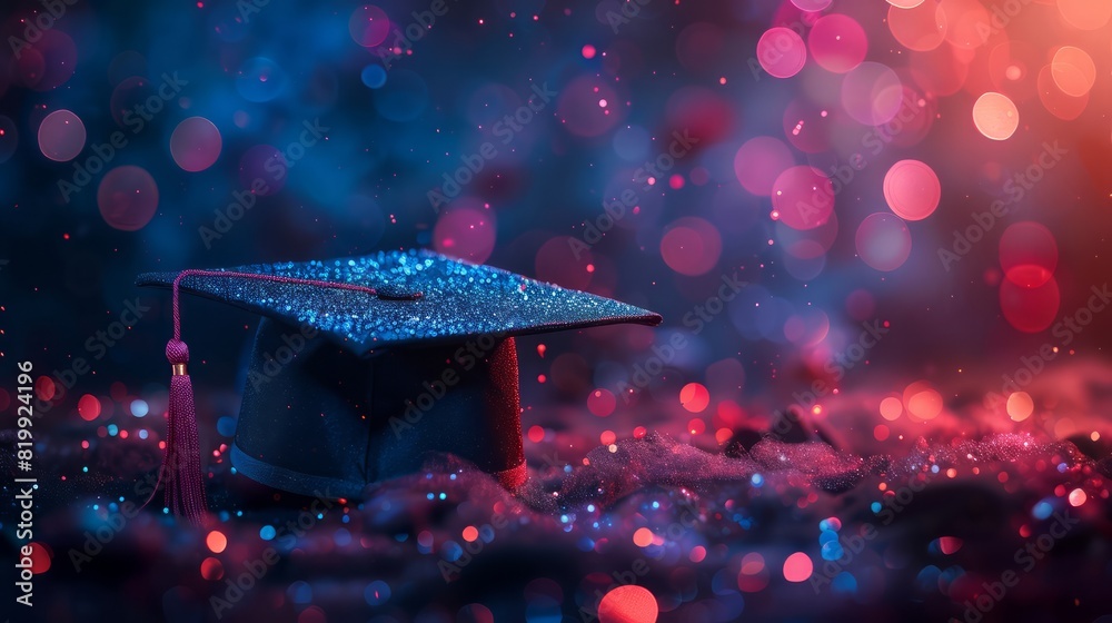Aufkleber a graduation cap is on a table with a lot of sparkles