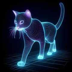Neon cat wireframe walking across