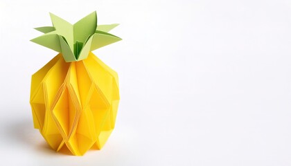 nutritious healthy fruit food concept of paper origami isolated on white background of a yellow pineapple with copy space representing health and proper nutrition concept