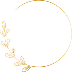 Hand drawn floral botanical golden round border