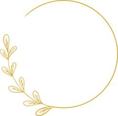 Hand drawn floral botanical golden round border
