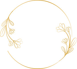 Hand drawn floral botanical golden round border