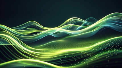 Green glowing neon wave abstract background
