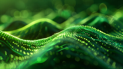 Green glowing neon wave abstract background