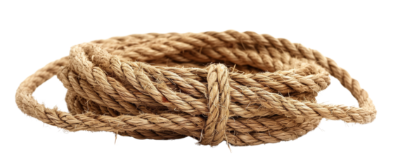Detailed view of a rope on a white background, showing texture and intricacies up close
