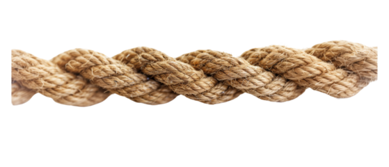 Detailed view of rope with neatly tied knot on a transparent background
