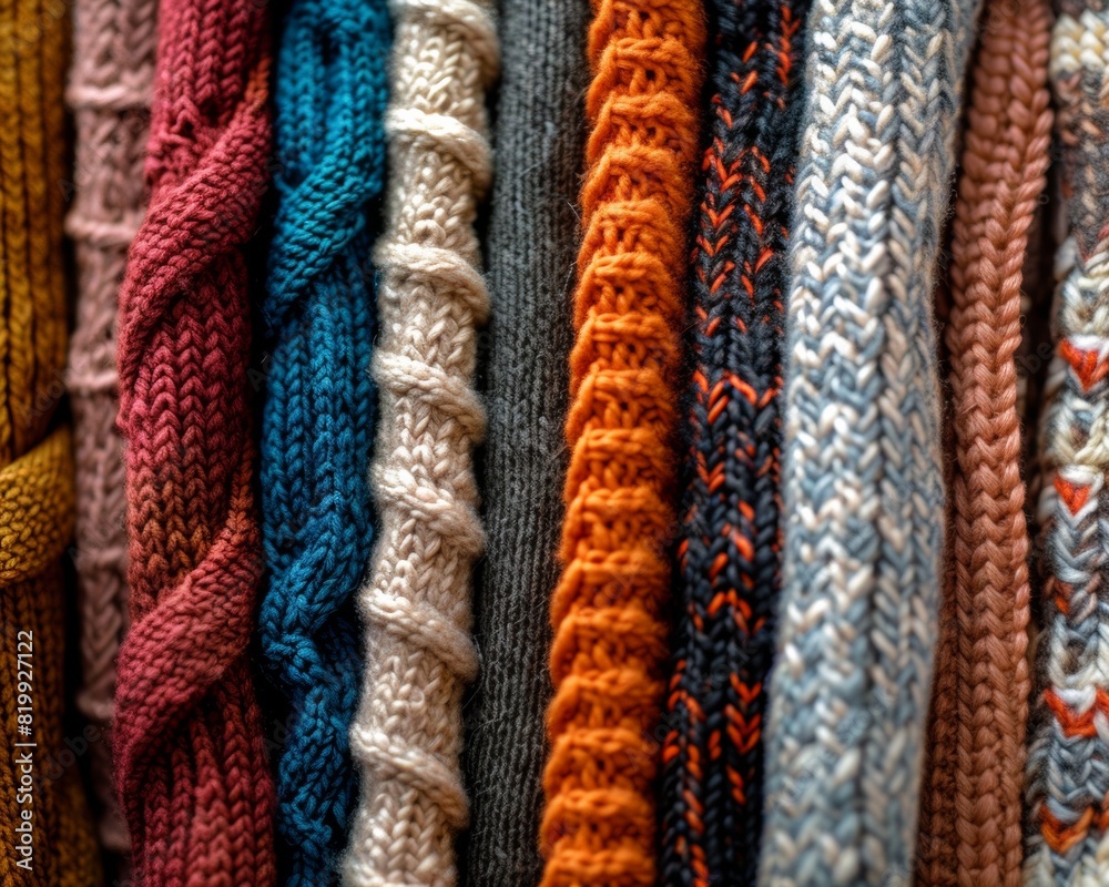 Poster Diverse Knitting Patterns and Textures Close-Up - Creative Knitwear Design Themes in a Swatch Book