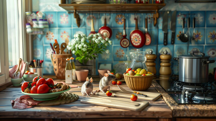 Fototapeta premium Kitchen with food and mice