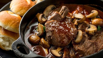 Fototapeta premium A mouthwatering and vibrant food photography of Boeuf Bourguignon.