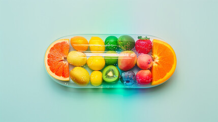 Colorful pills with fruits and vegetables	
