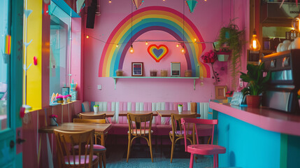 Interior of a restaurant, LGBTQ+, Pride Month, June	