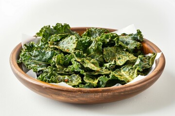 Smoky BBQ Kale Chips in Rustic Wooden Bowl