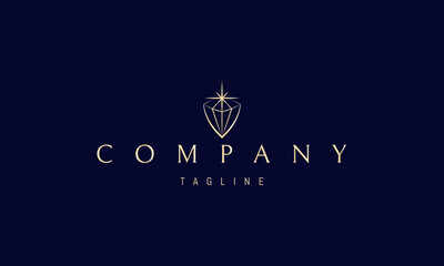A vector golden logo with an abstract image of a diamond with a shining star above it.