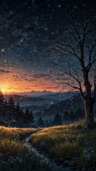 Fototapeta premium Dramatic cloudy sky with sunbeams breaking through the clouds at sunset