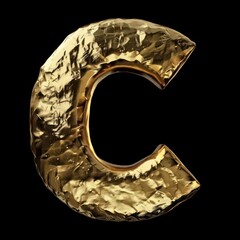 c capital letter in gold metal on a dark background