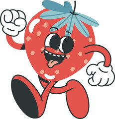 Groovy strawberry character illustration vector