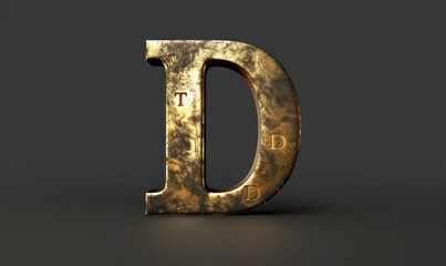 d capital letter in gold metal on a dark background