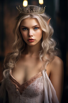 Blond elf. most pretty elf maiden in the woods. Princess elven woman elf portrait. 