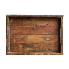 Vintage wooden tray with distressed finish die cut PNG style isolated on white and transparent background